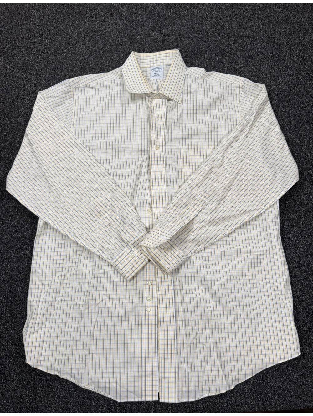 Brooks Brothers Regent Non-Iron Cotton Dress Shirt 17-4/5 1818 Yellow and Blue
